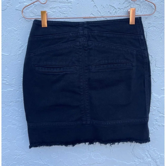 NWT IRO Binda Womens Front Zip Frayed Denim Mini Skirt Black Sz 34 - Picture 8 of 11